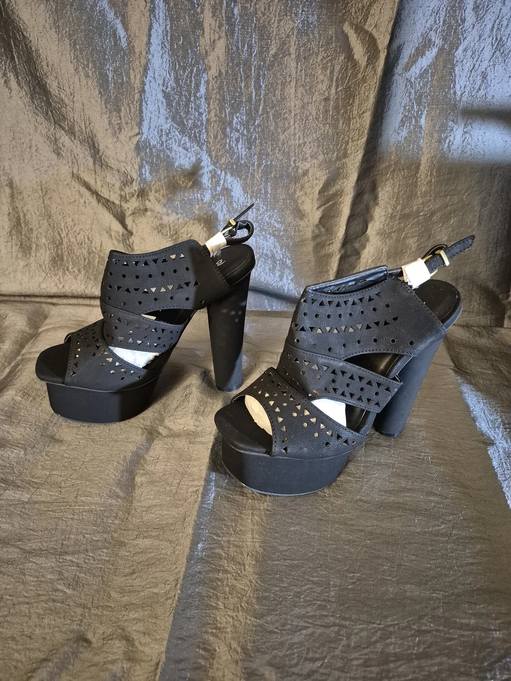 Nasty Girl Sequoia Black Cutout Platform Slingback Heels